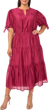 CeCe Balloon Sleeve Split Neck A-Line Maxi Dress