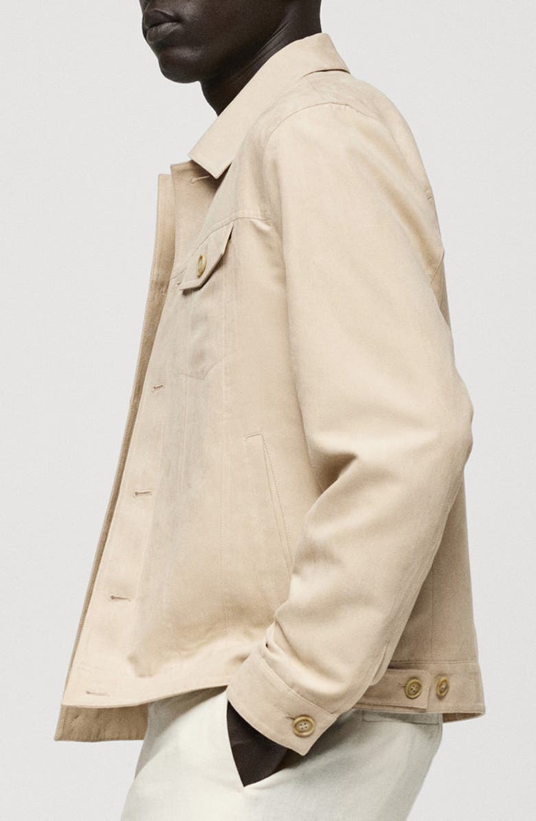 MANGO Suede Effect Trucker Jacket, Alternate, color, Beige