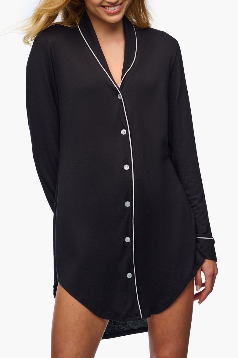 Pima Lusso Sleepshirt, Main, color, BLACK/MOON IVORY