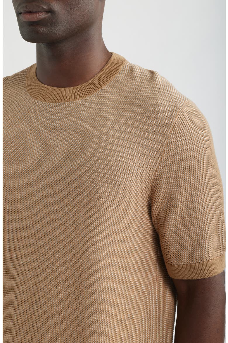 Leale Short Sleeve Cotton Crewneck Sweater, Alternate, color, MED BEIGE