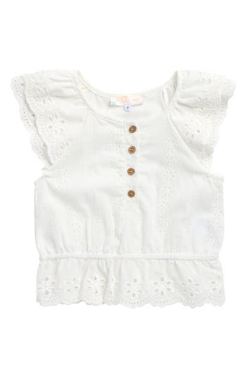 Truly Me Kids' Ruffle Eyelet Peplum Cotton Top In White