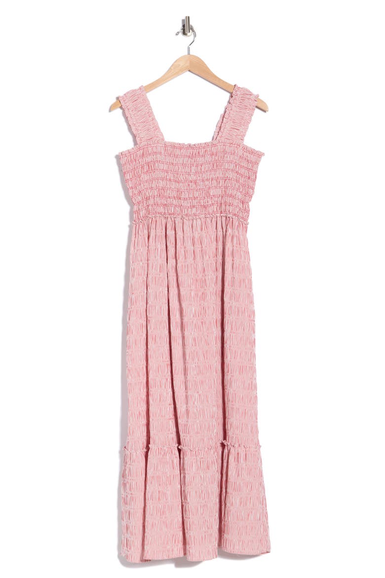 Smocked Bodice Tiered Sundress, Main, color, RED/ WHITE