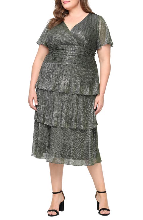 Metallic Surplice Neck Dress (Plus)