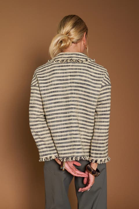 Striped Jacket With Palm Tree Embroidery