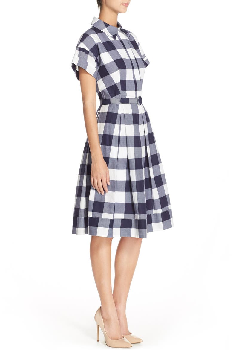 Woven Gingham Shirtdress, Alternate, color, NAVY/ IVORY