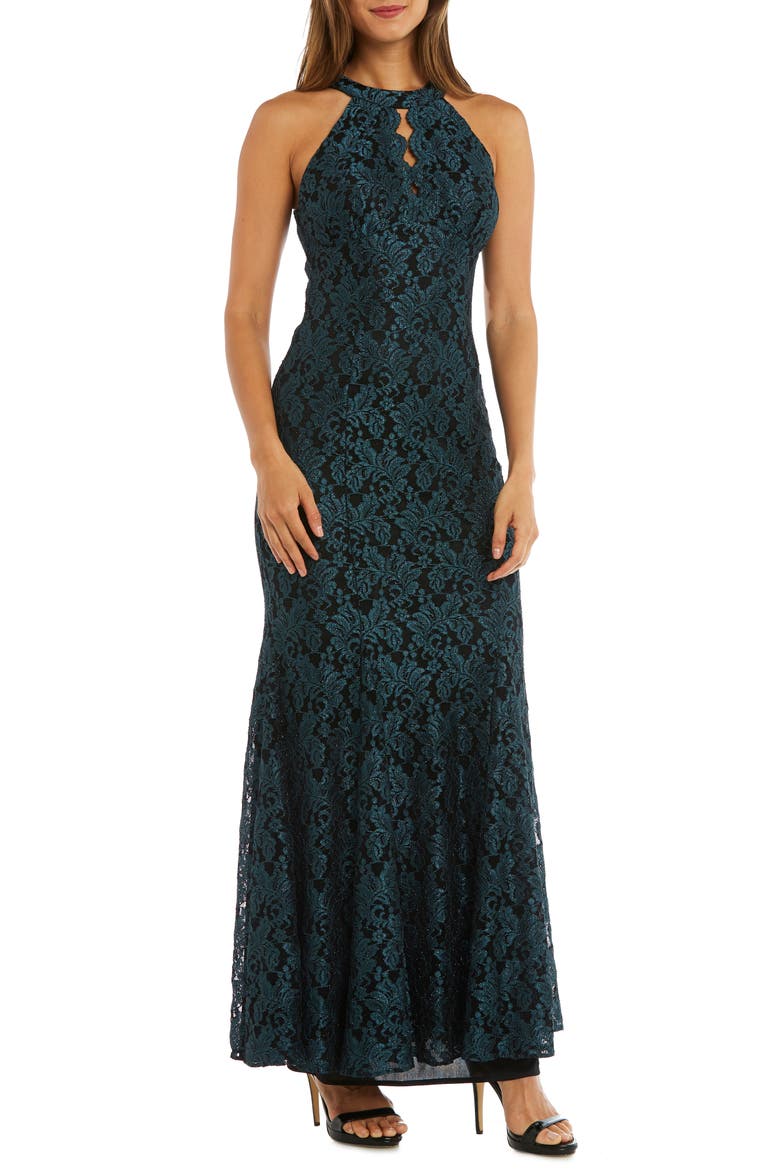 Glitter Lace Trumpet Gown, Main, color, SPRUCE