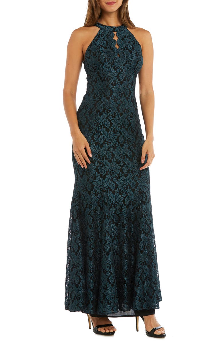 Morgan & Co. Glitter Lace Trumpet Gown, Main, color,