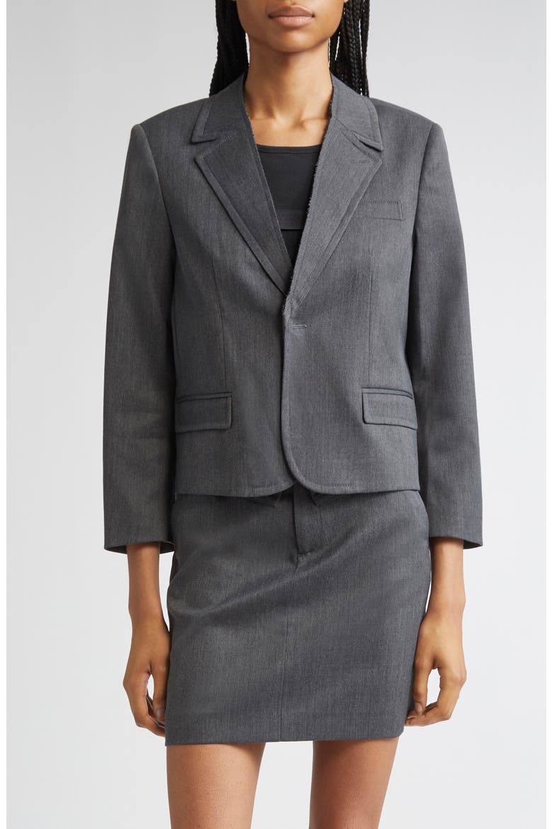 Raw Edge Single Breasted Stretch Gabardine Blazer, Main, color, DARK GREY MELANGE