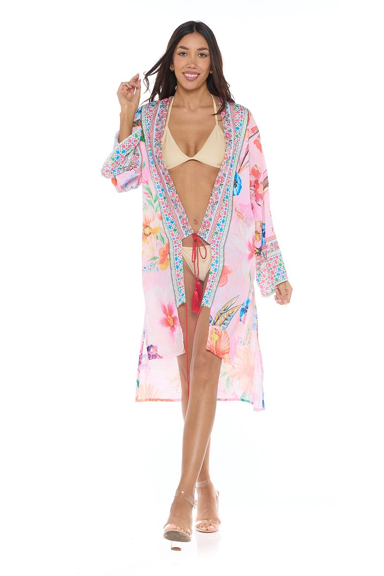 Floral Cover-Up Duster, Alternate, color, PINK