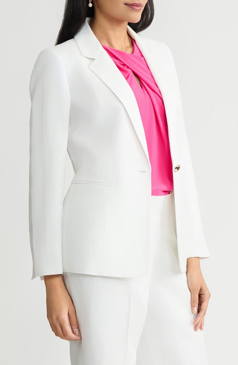 KASPER One-Button Linen Blend Peplum Blazer, Alternate, color, Lily White