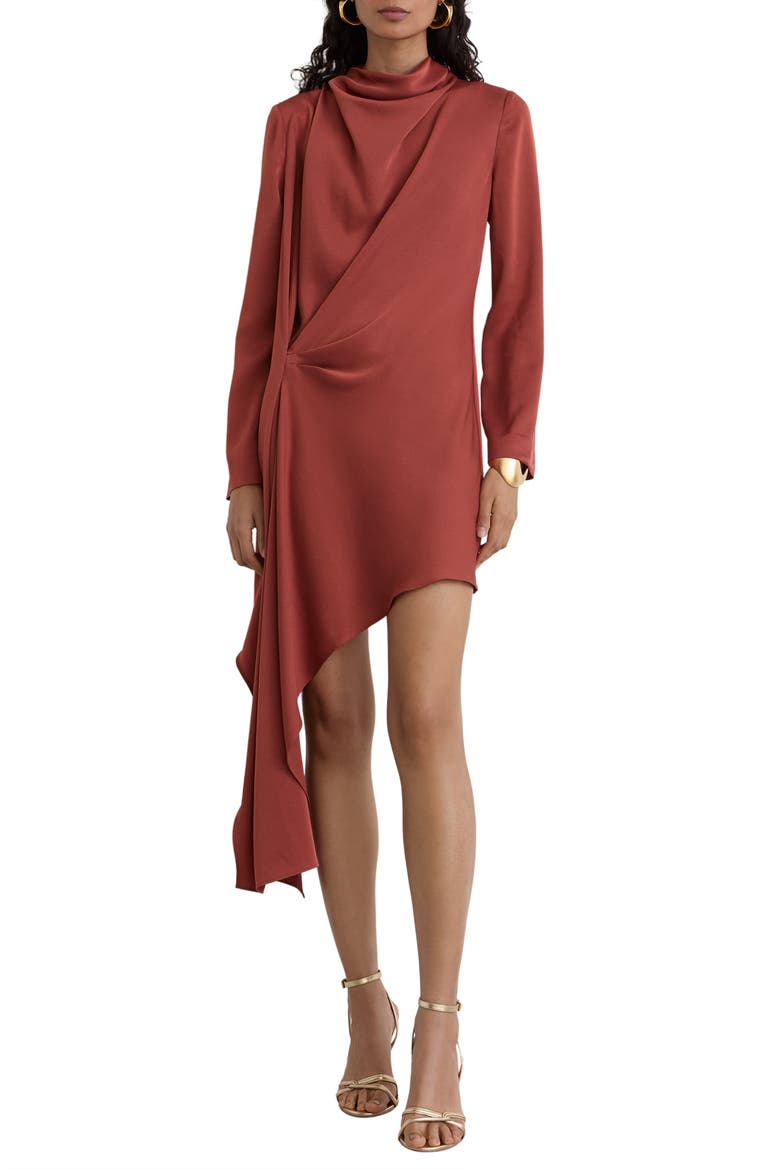 Bethany Cowl Neck Long Sleeve Minidress, Main, color, RUST ORANGE