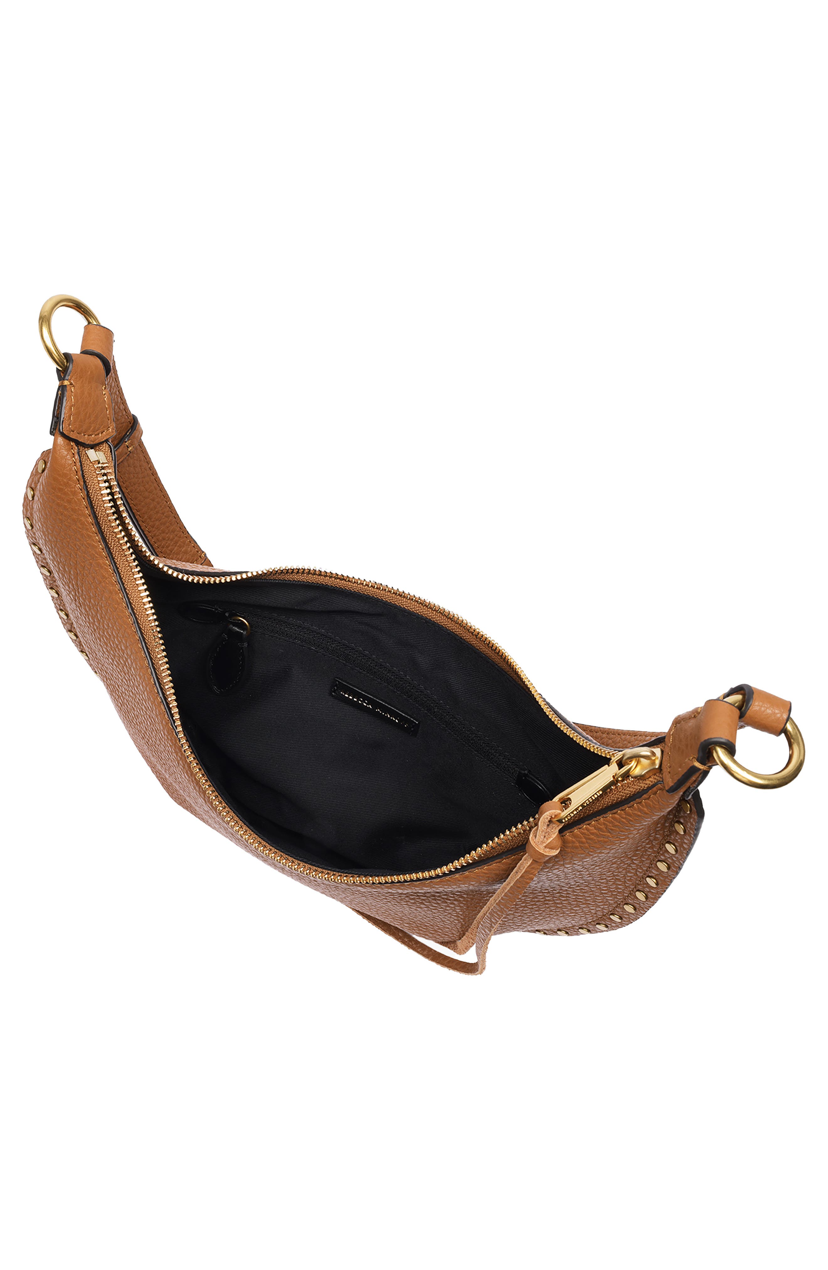 Rebecca Minkoff Darren Small Crescent Leather Crossbody Bag, Alternate, color, Caramello