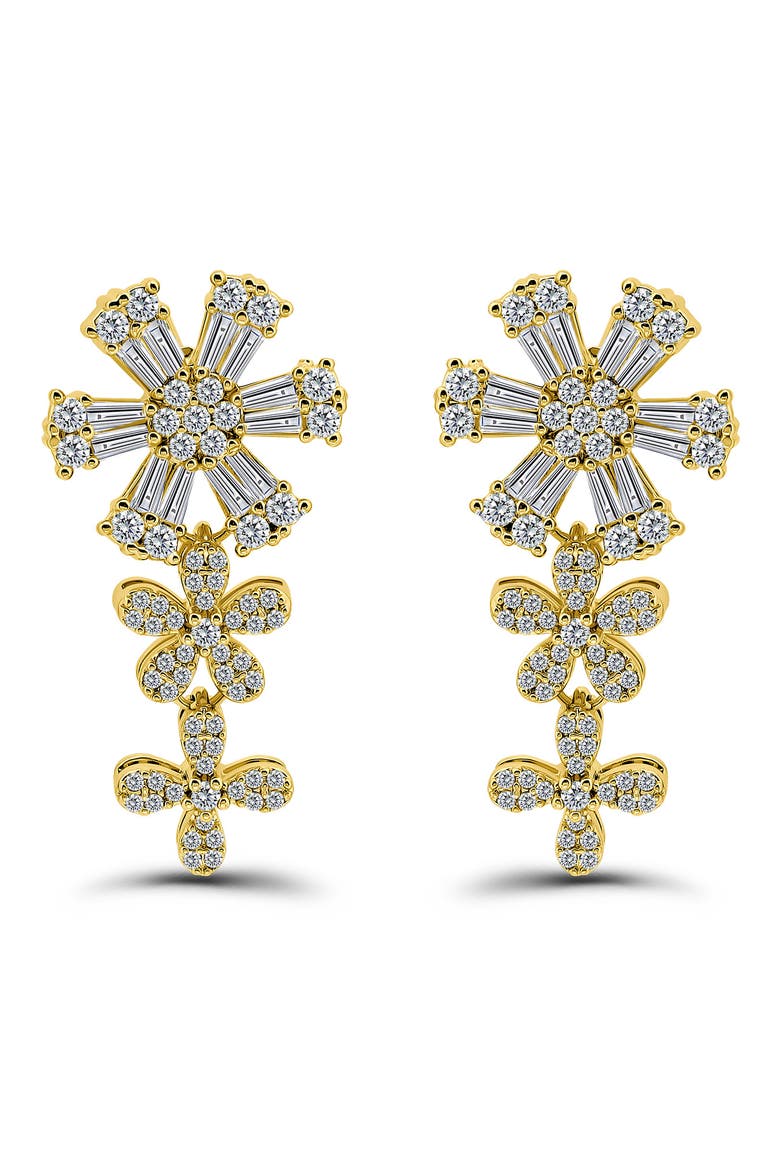 Pavé Cubic Zirconia Floral Drop Earrings, Main, color, GOLD