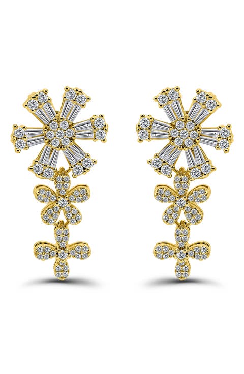 Pavé Cubic Zirconia Floral Drop Earrings