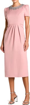 Mac Duggal Hand Embellished Rhinestone Neckline Column Dress