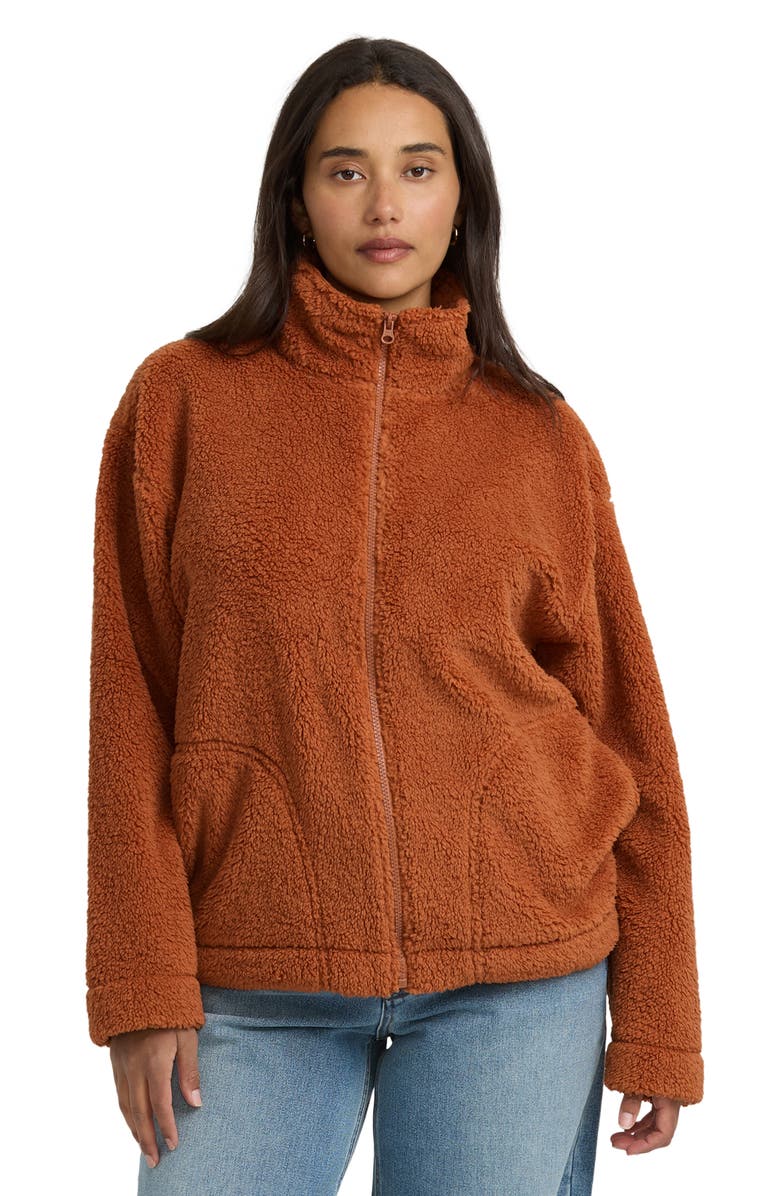 Billabong Sun City Embroidered Faux Shearling Jacket, Alternate, color, Cashew