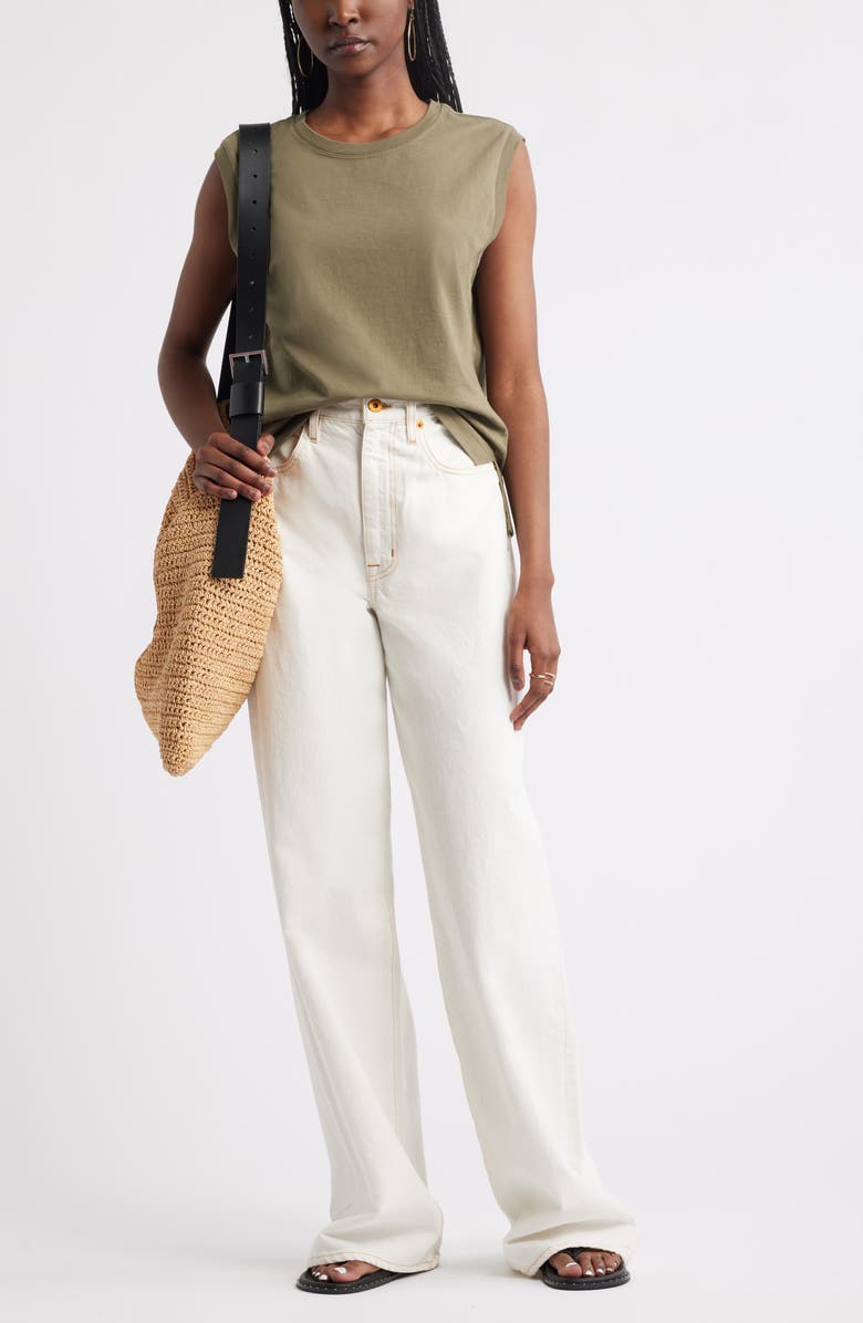 Treasure & Bond Pleat Back Cotton Muscle Tank, Alternate, color, Olive Kalamata