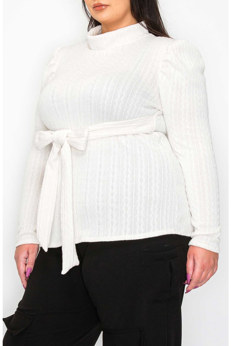 Catriona Waist Tie Mock Neck Sweater, Alternate, color, IVORY