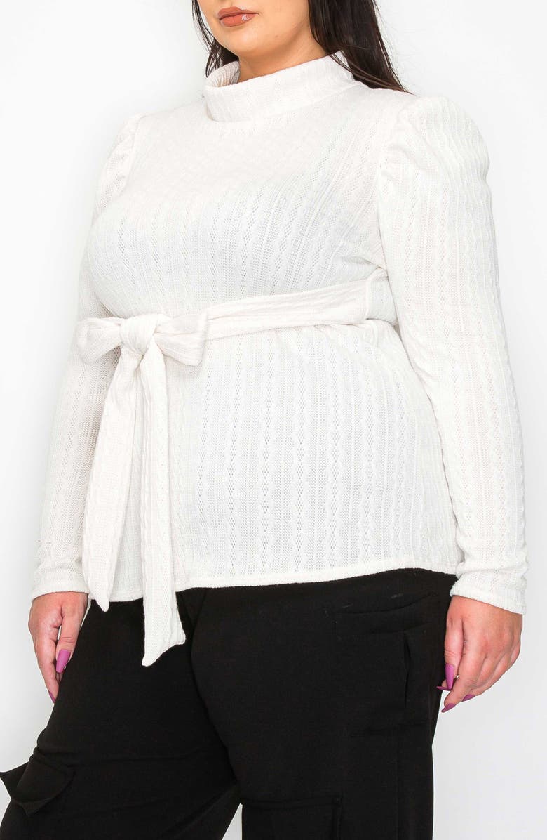 L I V D Catriona Waist Tie Mock Neck Sweater, Alternate, color, Ivory