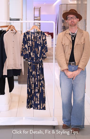 Donna Karan New York Abstract Print Cold Shoulder Midi Dress