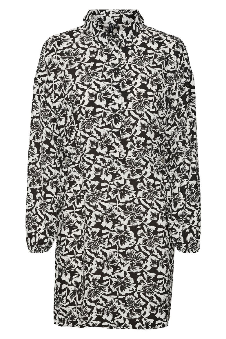Sophia Floral Print Long Sleeve Shirtdress, Alternate, color, BLACK AOP WHITE FLOR