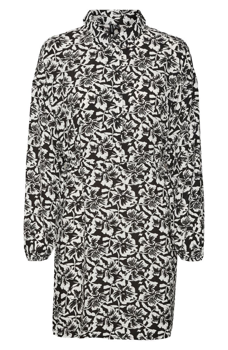 VERO MODA Sophia Floral Print Long Sleeve Shirtdress, Alternate, color, Black Aop White Flor