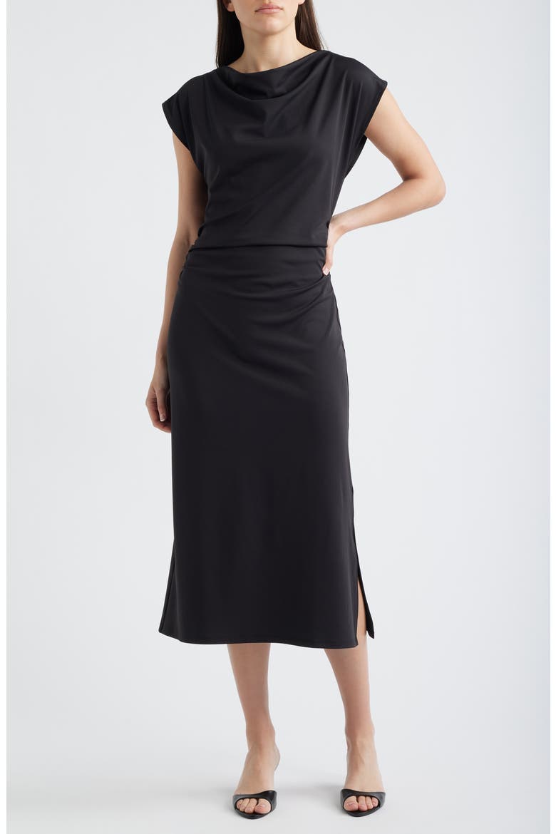 Draped Midi Dress, Main, color, BLACK