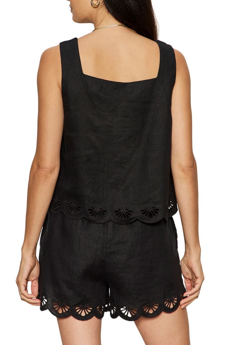 Almost There Scallop Hem Sleeveless Linen Top, Alternate, color, BLACK
