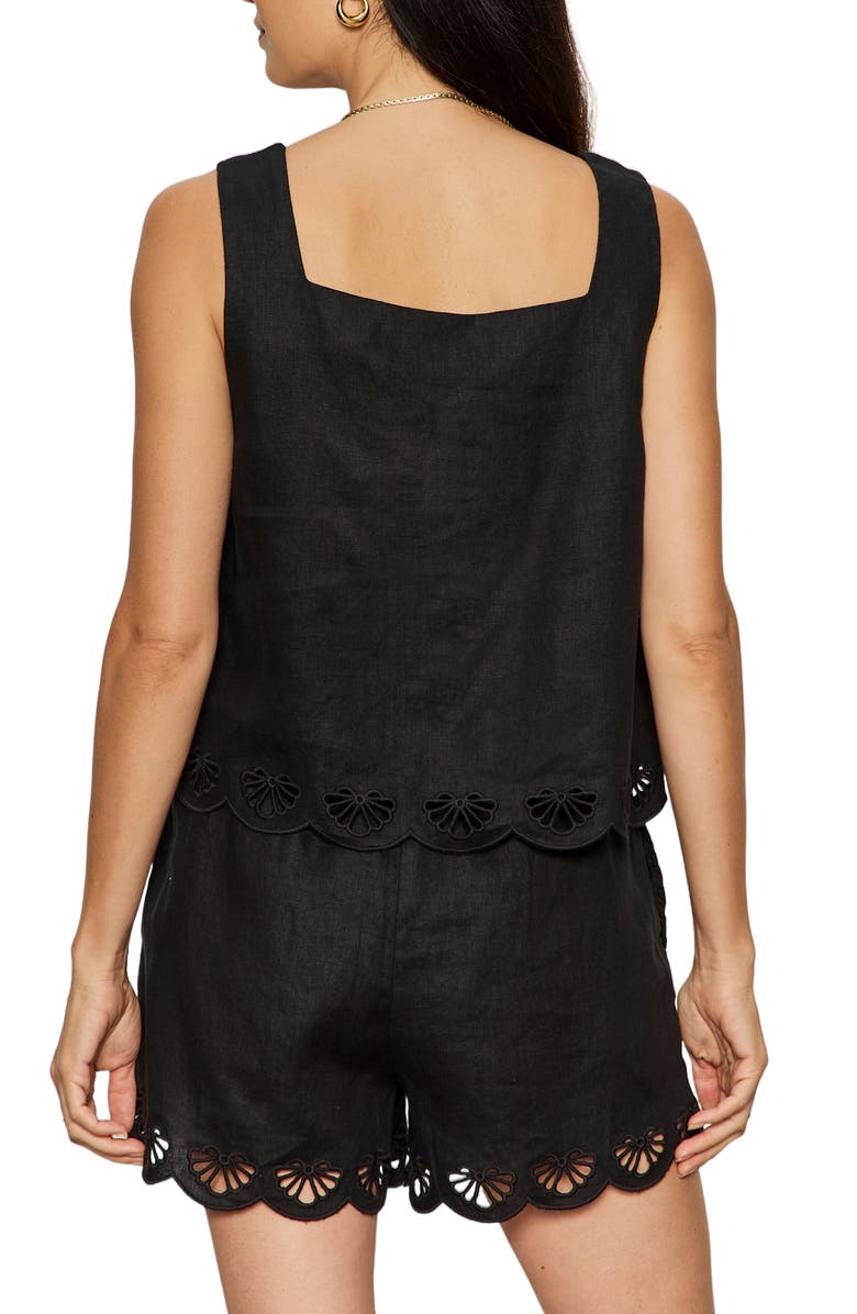 Sanctuary Almost There Scallop Hem Sleeveless Linen Top, Alternate, color, Black