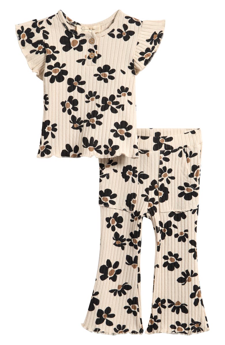 Jessica Simpson Floral Stretch Rib T-Shirt & Flared Leggings Set, Main, color,