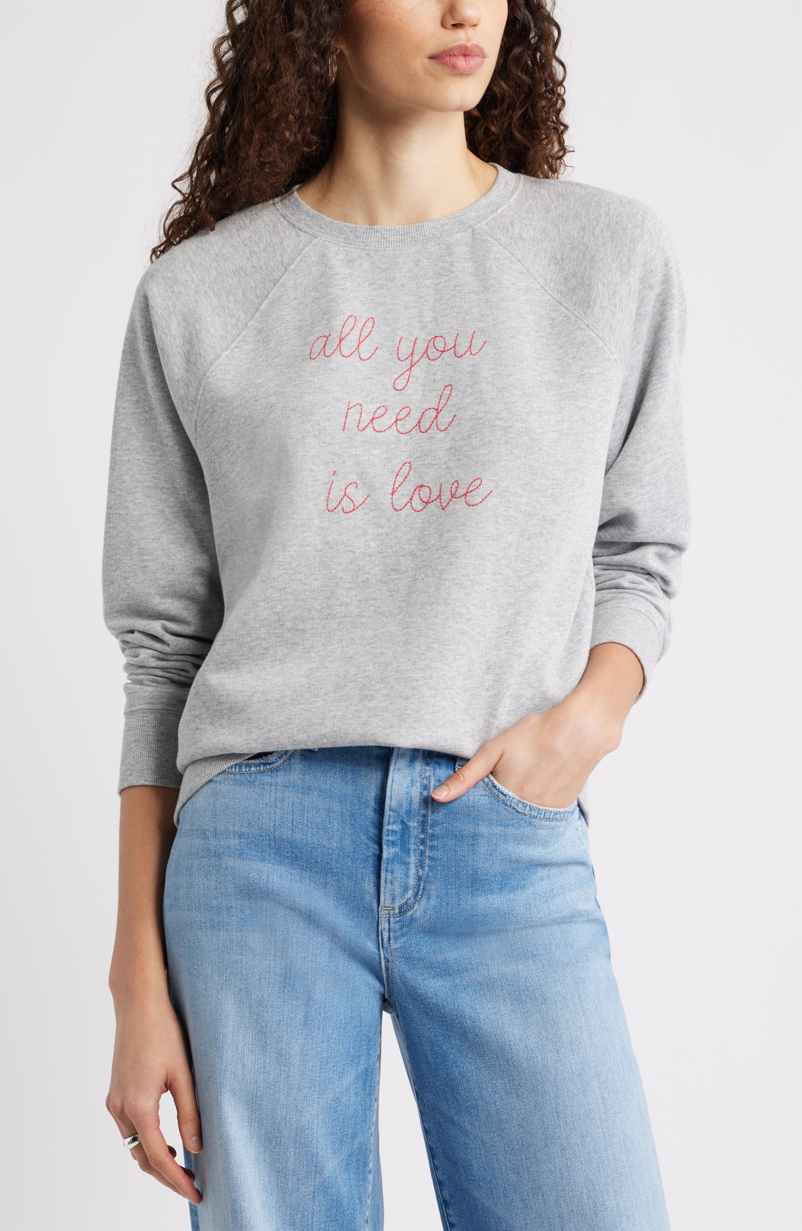 Caslon® All You Need is Love Embroidered Sweatshirt