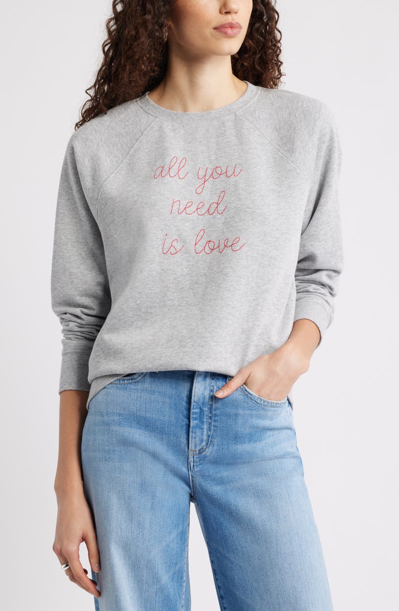 Caslon<sup>®</sup> All You Need is Love Embroidered Sweatshirt, Main, color, Grey Red All You Need Is Love