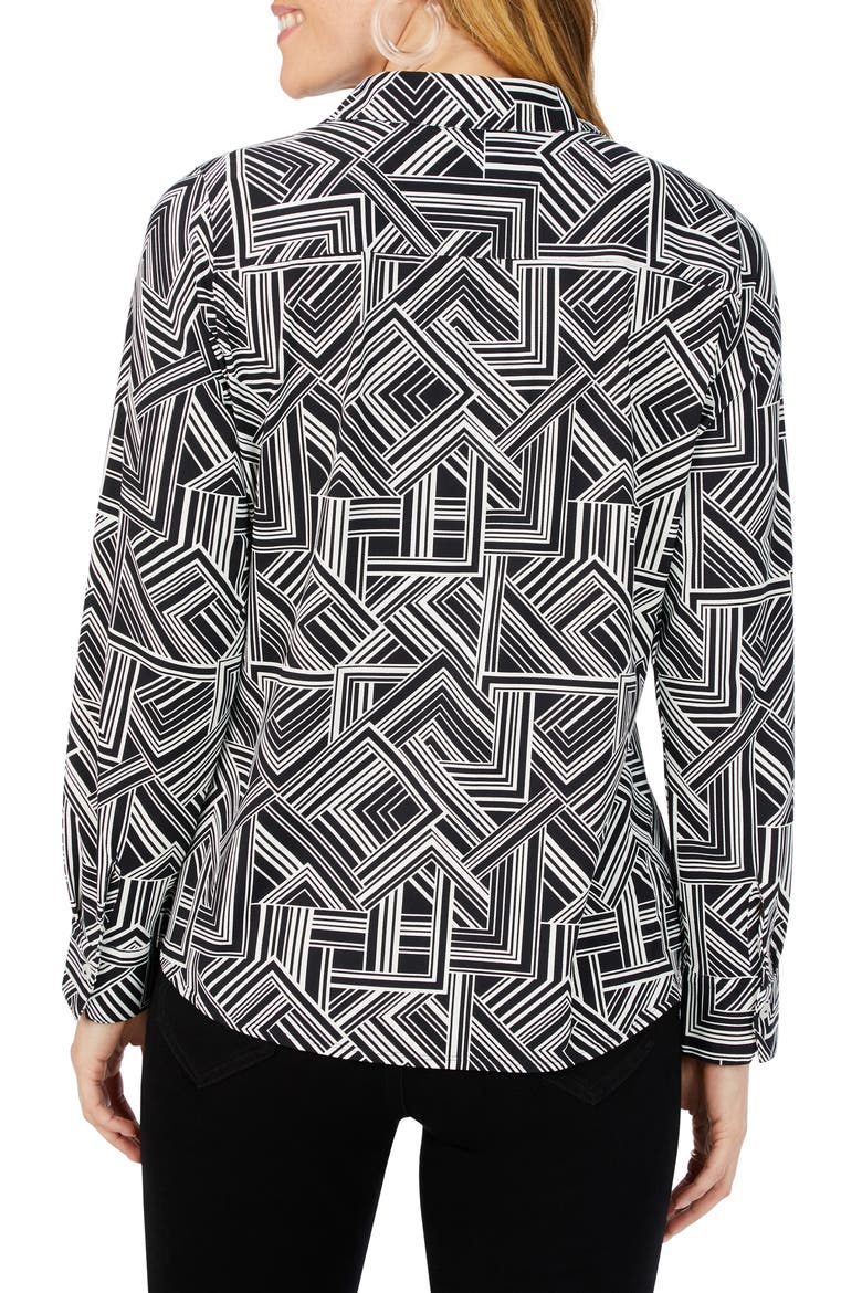 Mary Geometric Print Button-Up Shirt, Alternate, color, BLACK