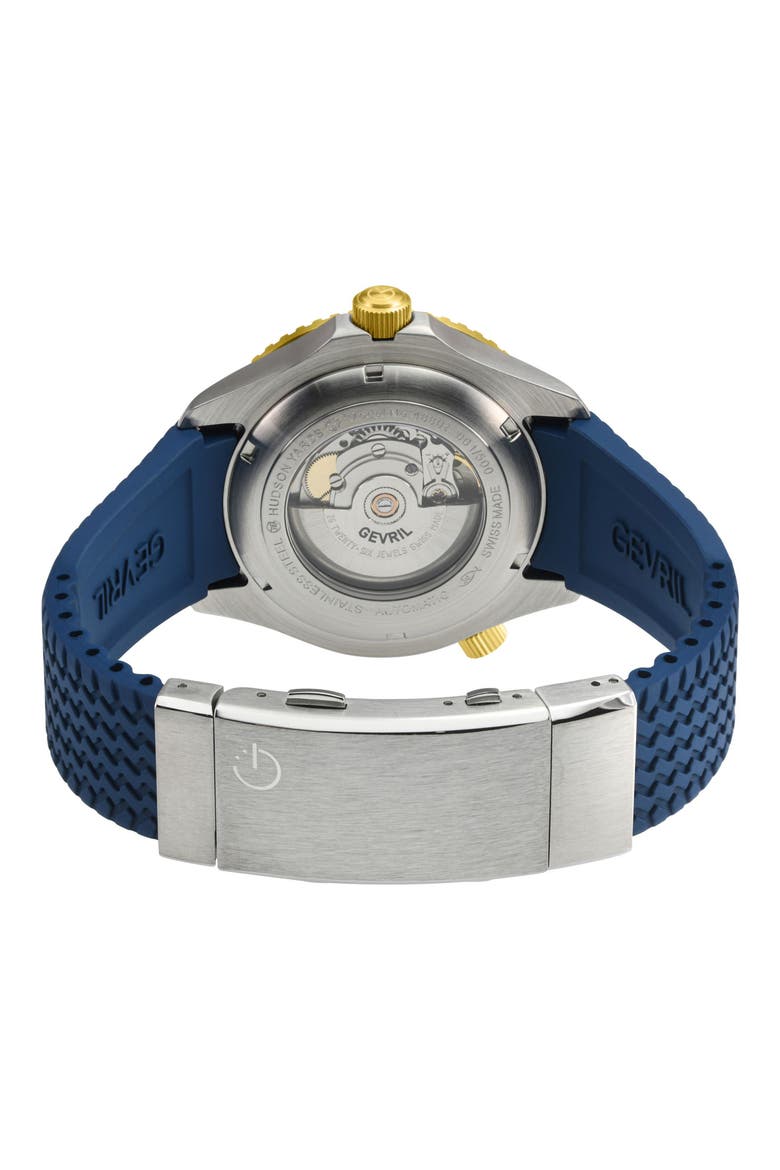 Hudson Yards Automatic Rubber Strap Watch, 43mm, Alternate, color, BLUE