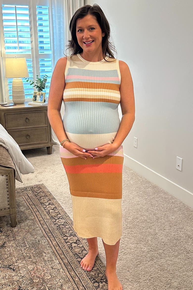 Colorblock Striped Knit Sleeveless Midi Dress, Alternate, color, Light Olive