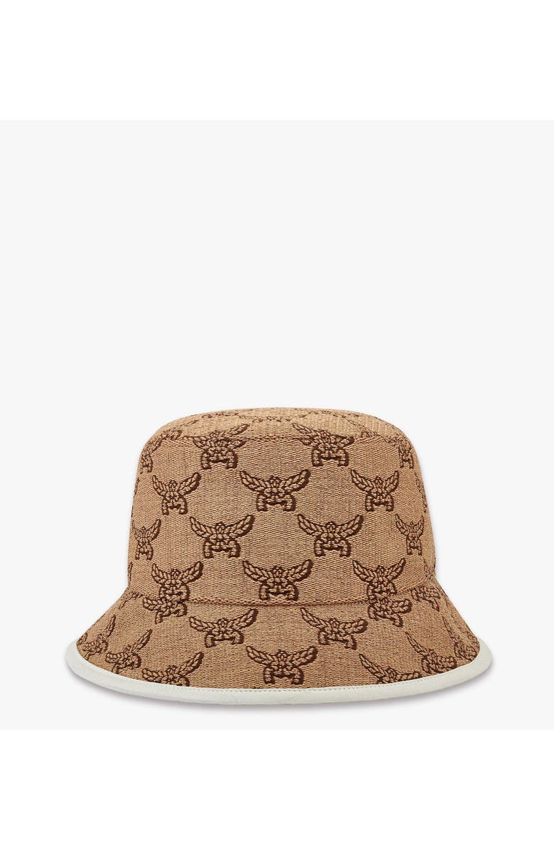 MCM Bucket Hat in Lauretos Raffia Jacquard, Alternate, color, White