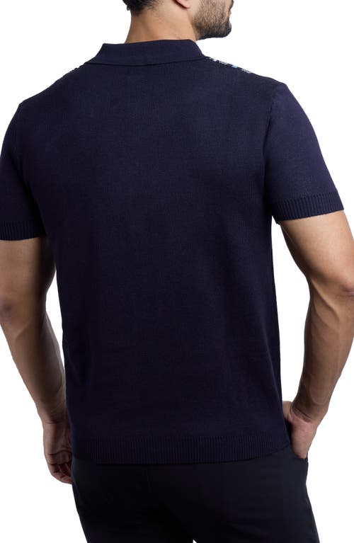 Spring + Mercer Stripe Short Sleeve Knit Button-up Shirt In Navy