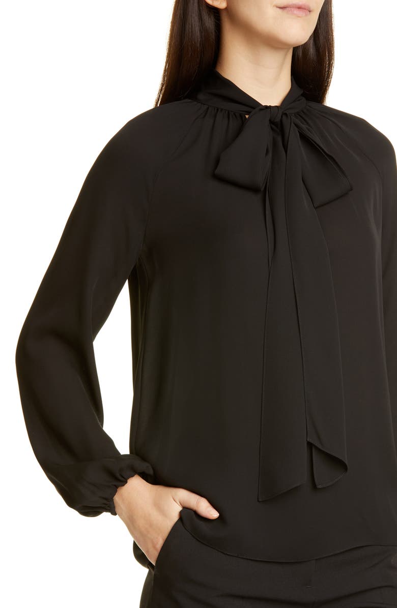 Theory Tie Neck Silk Georgette Blouse, Alternate, color, 