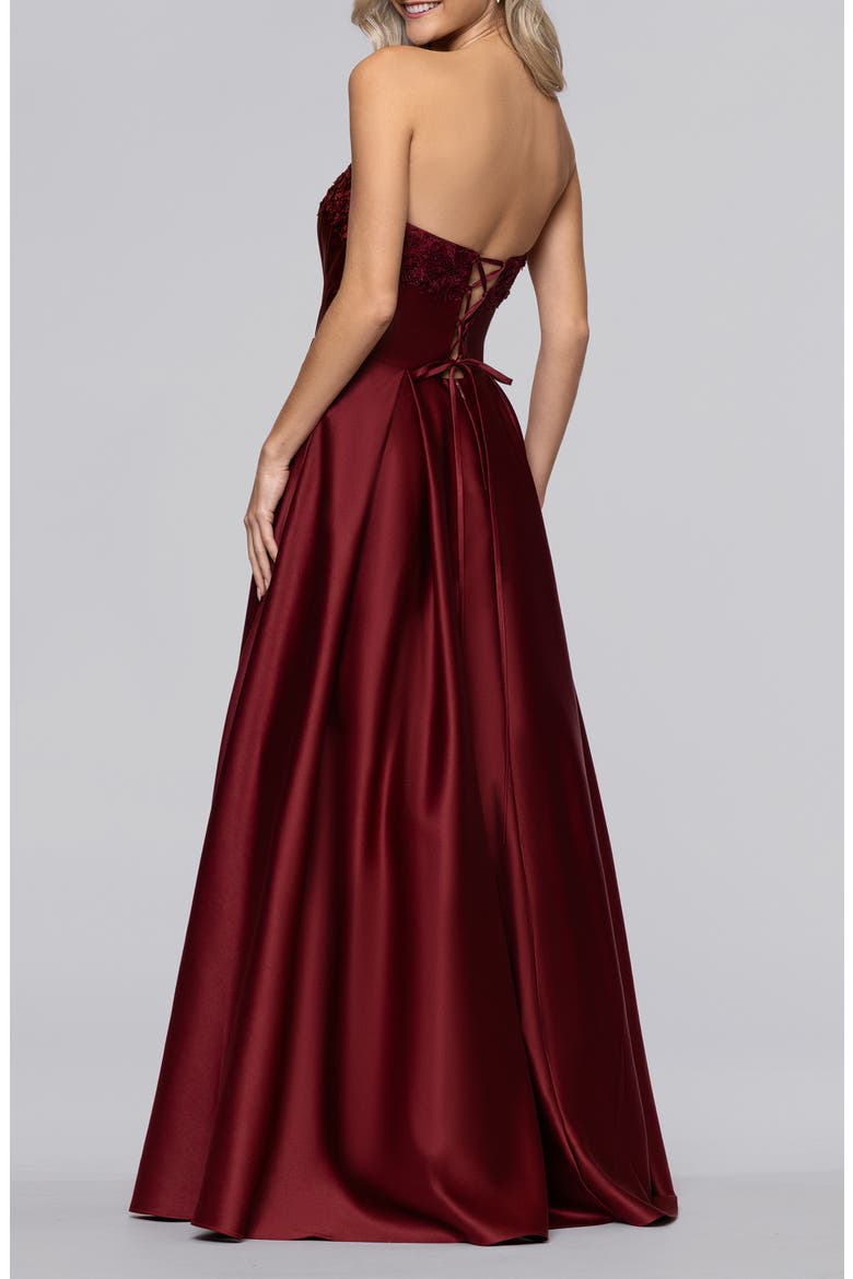 Lam Corset Strapless Satin Gown, Alternate, color, WINE