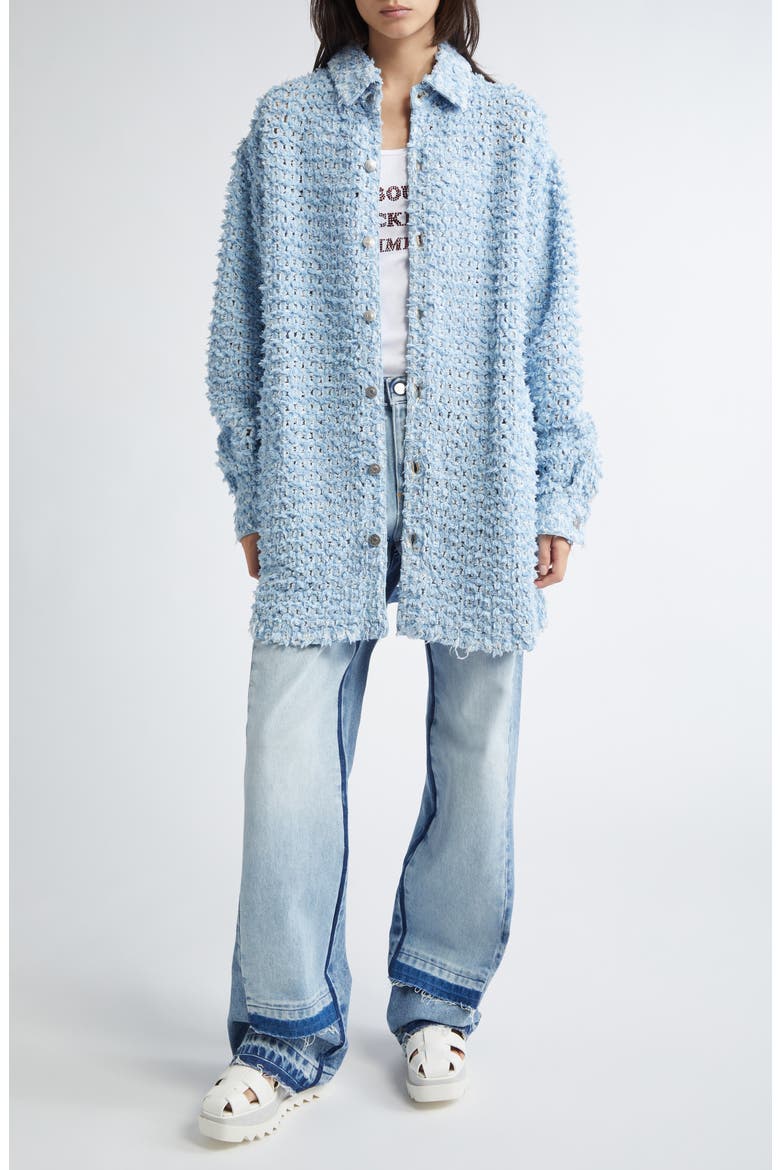 Bouclé Effect Denim Button-Up Shirt, Alternate, color, LIGHT BLUE LASER DENIM
