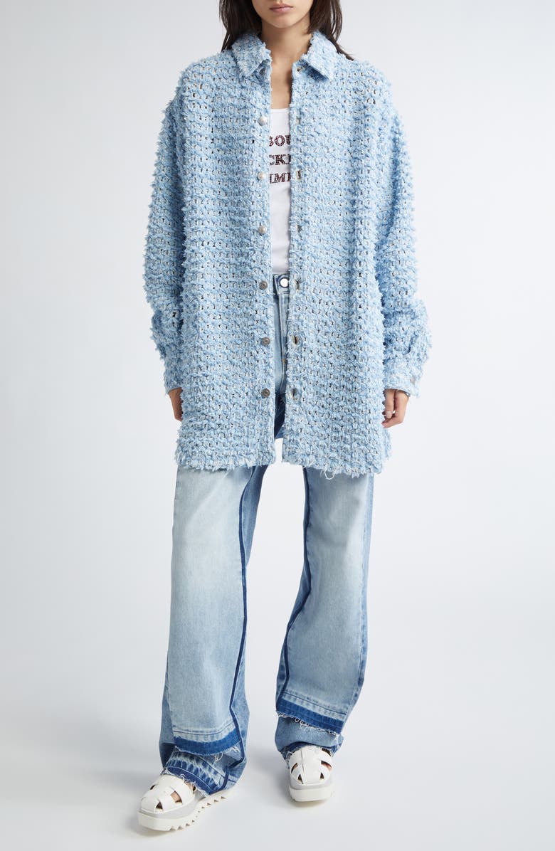 Stella McCartney Bouclé Effect Denim Button-Up Shirt, Alternate, color, 