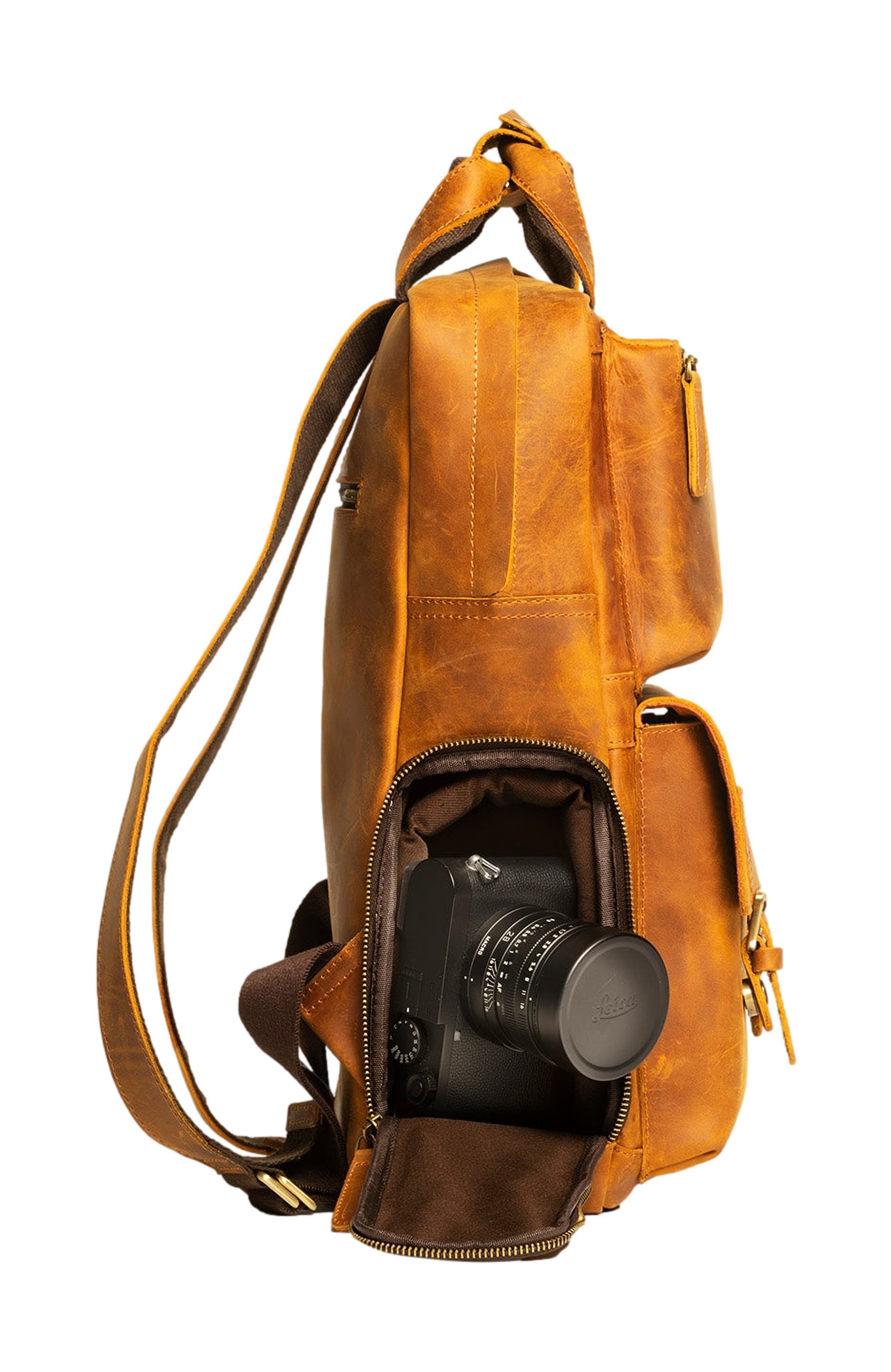 STEEL HORSE LEATHER The MANN Bag | Large Capacity Leather Camera Backpack, Alternate, color, Brown