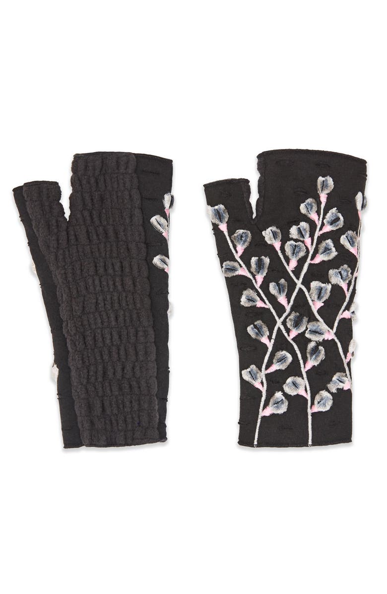Feelgoodz Women's Artisan Crafted Fleece Lined Azalea Fingerless Gloves, Alternate, color, Noir