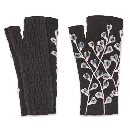 Feelgoodz Artisan Crafted Fleece Lined Azalea Fingerless Gloves In Brown