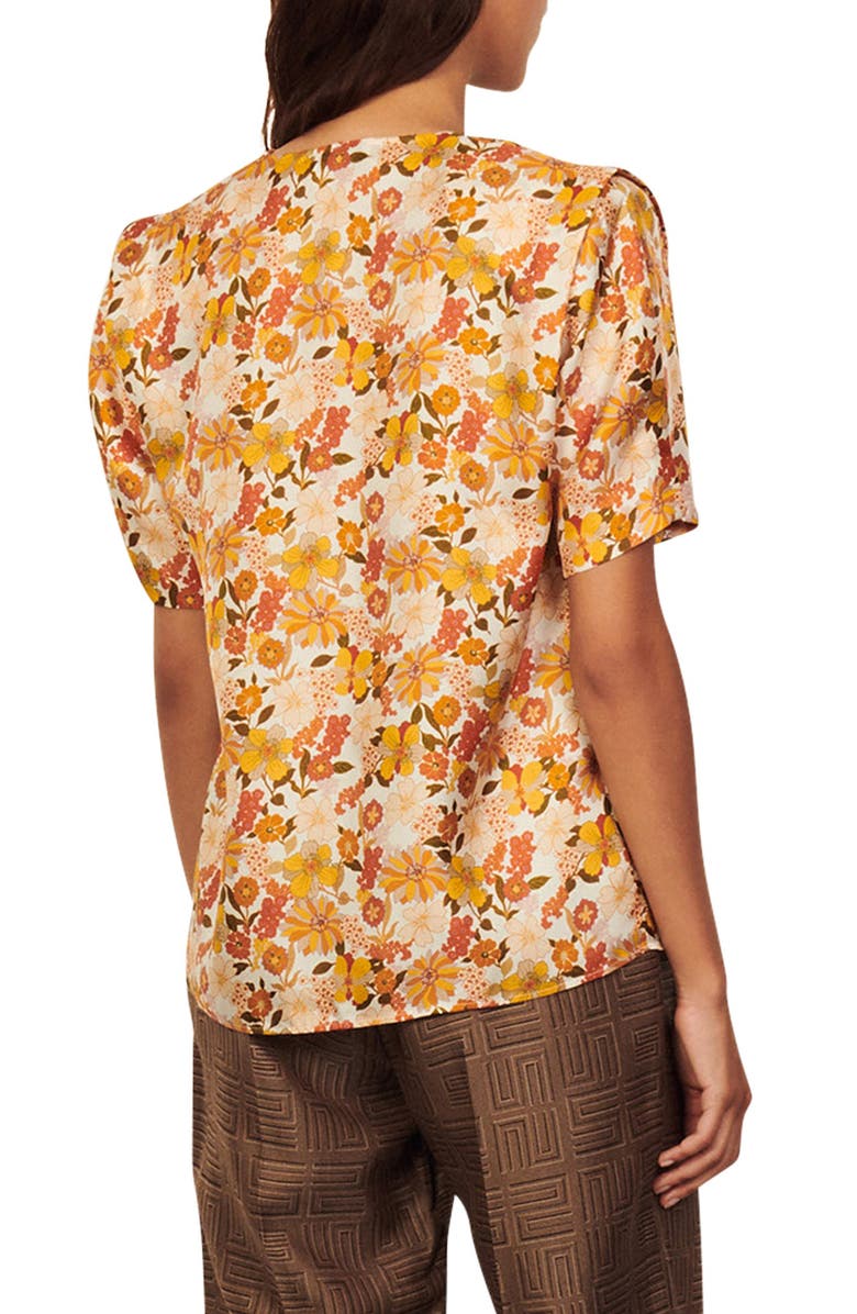 SANDRO Flower Silk Bouse, Alternate, color, Ecru