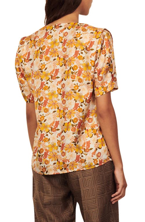 Sandro Womens Naturels Flower Printed Silk Top 8 In Sand