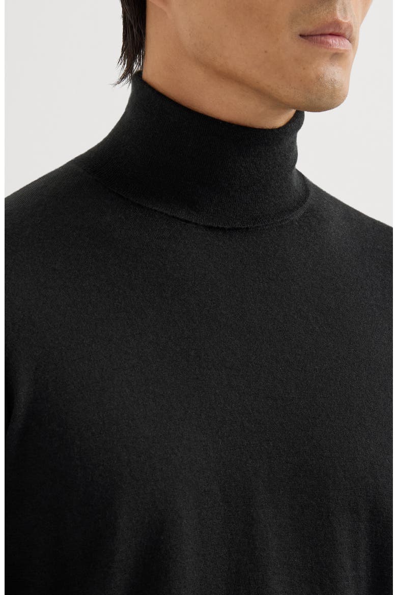 Cashmere and silk lightweight turtleneck sweater, Alternate, color, Black