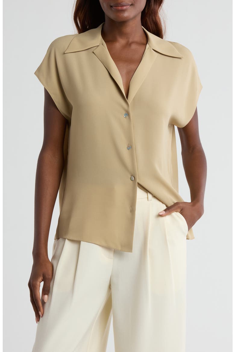 Cap Sleeve Button Front Top, Main, color, BEIGE STONE
