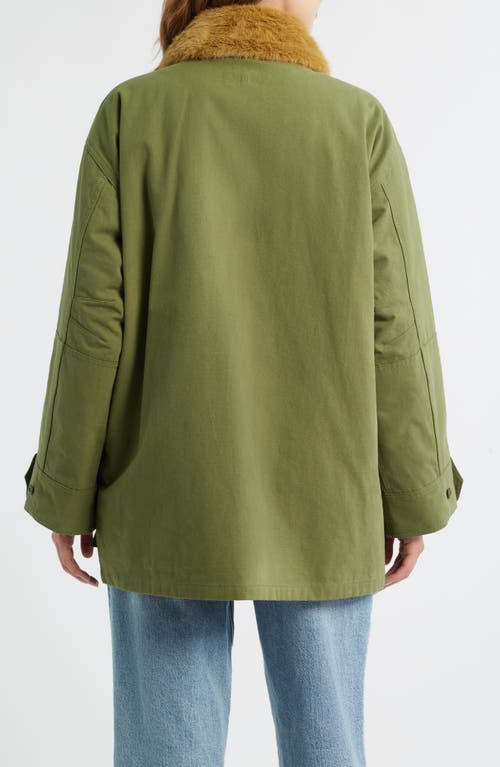 The Great . The Quilted Liner Jacket With Removable Faux Fur Collar In Green