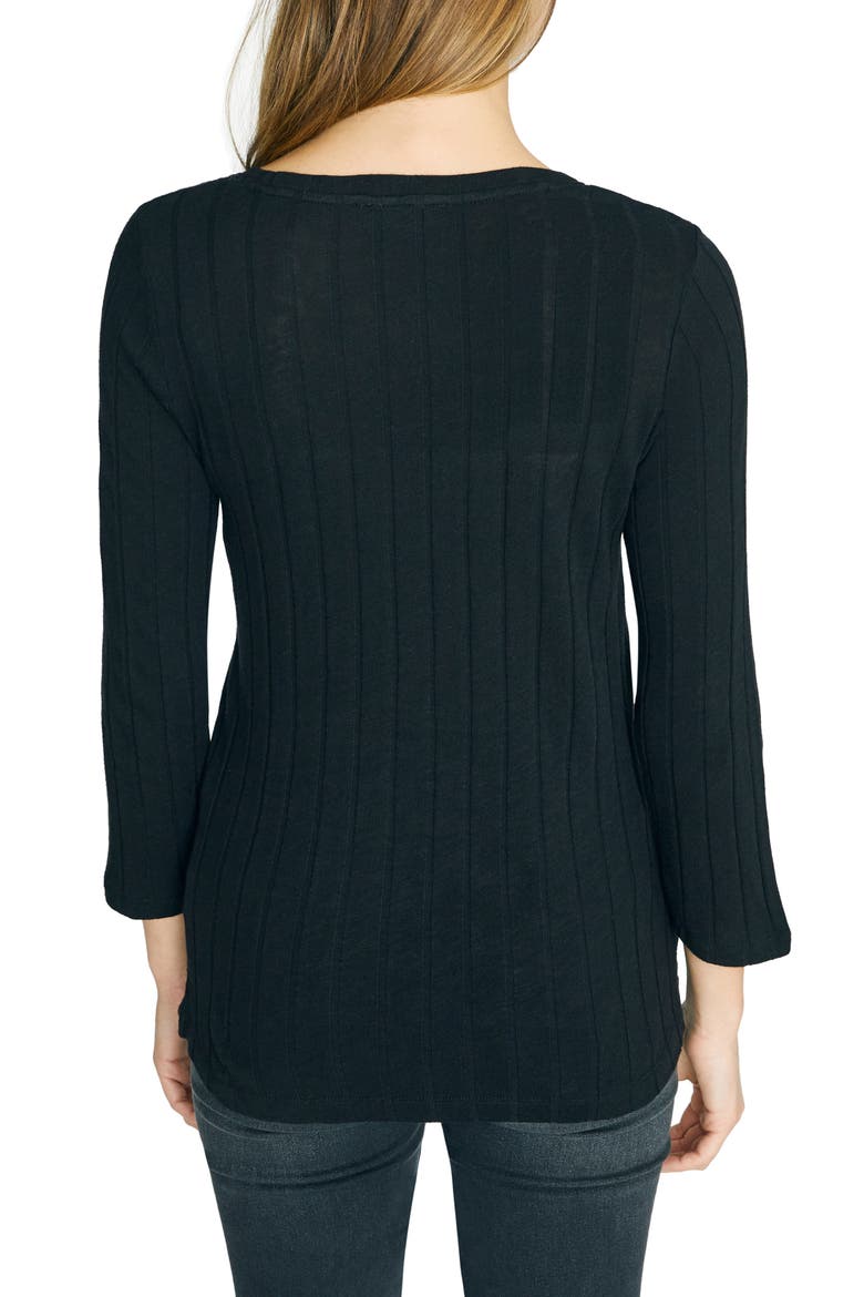 Ruby Ribbed Long Sleeve Cotton Blend Tee, Alternate, color, BLACK